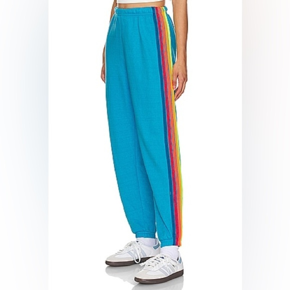 Aviator Nation 5 Stripe Sweatpant in Neon Blue & Neon Rainbow